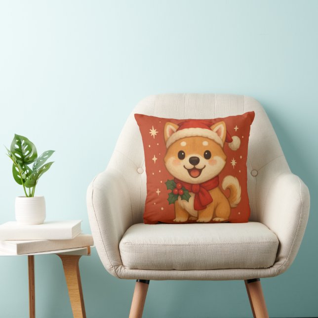 Joli Coussin de Noël de Chiot (Chaise)