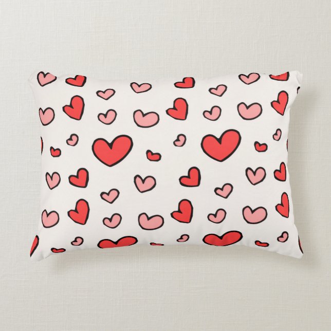 Joli Coussin Décoratif à Motif de Cœurs Rouges et  (Devant)