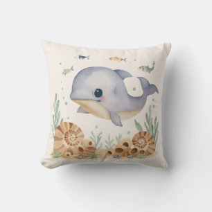 Joli coussin décoratif baleine bleue aquarelle pou