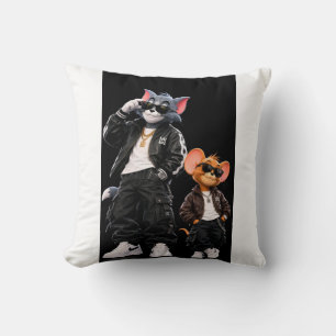 Joli coussin décoratif d'art stylisé de chat et de