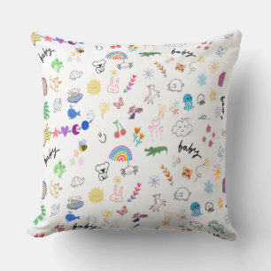 Joli coussin décoratif enfant à motif gribouillé f