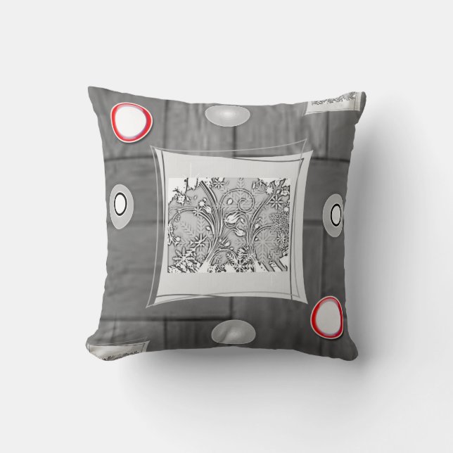 Joli Coussin Décoratif Gris Rouge (Recto)