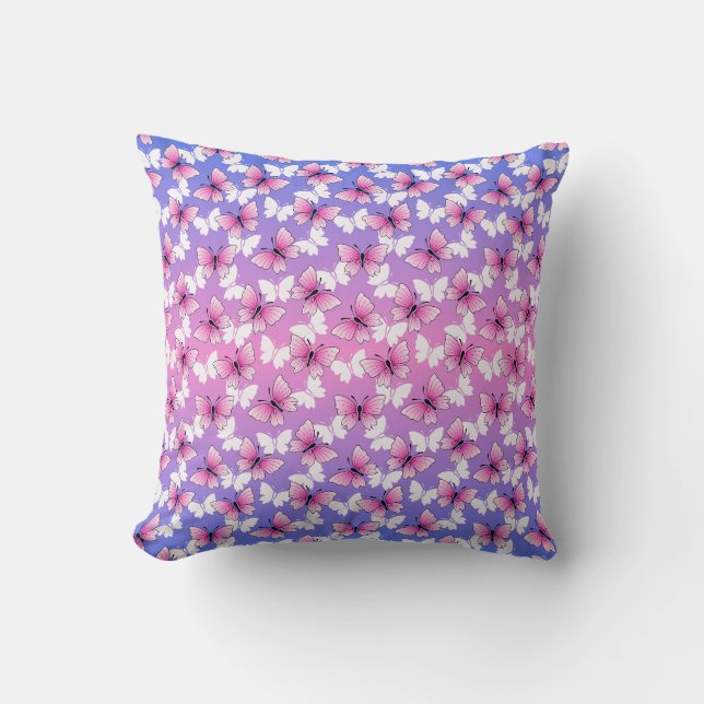 Joli Coussin Décoratif Papillon Rose et Blanc (Recto)