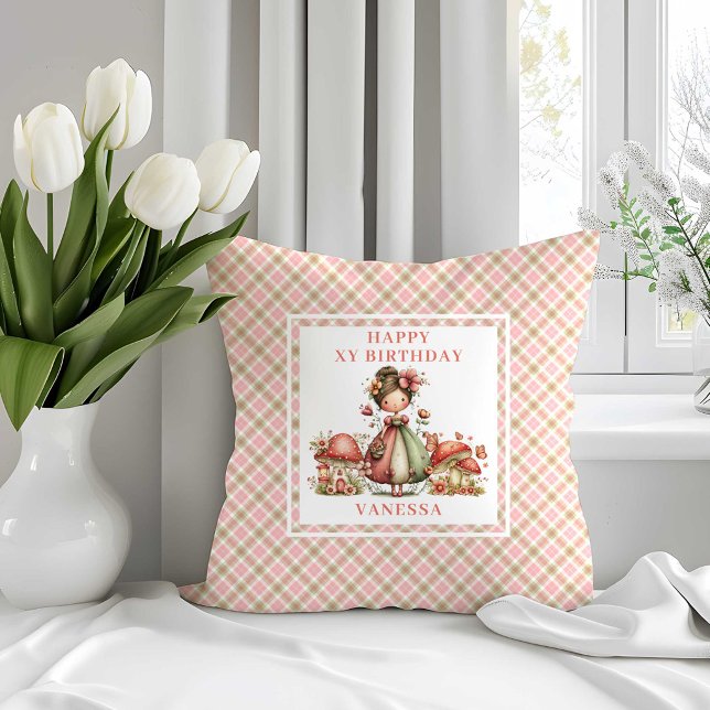Joli Coussin Fée Florale pour 8ème Anniversaire (Cute Floral Fairy 8th Birthday Throw Pillow)
