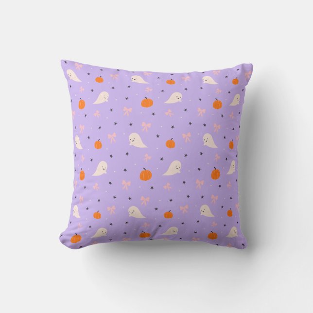 Joli Coussin Halloween Violet à Motif de Fantôme (Recto)