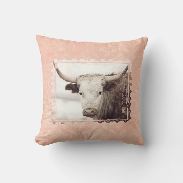 Joli Coussin longhorn rose (Recto)