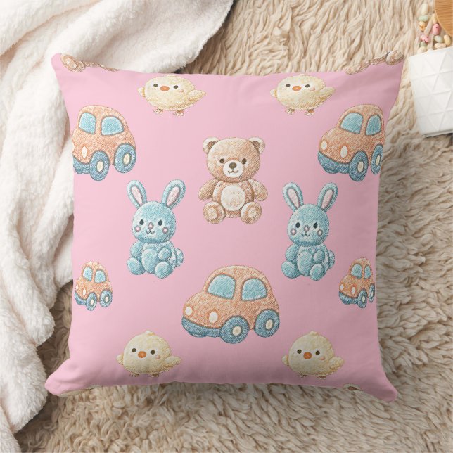Joli Coussin pour Enfants avec Ourson et Lapin (Couverture)