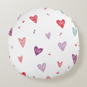 Joli Coussin Rond à Motif de Cœurs Colorés Dessiné