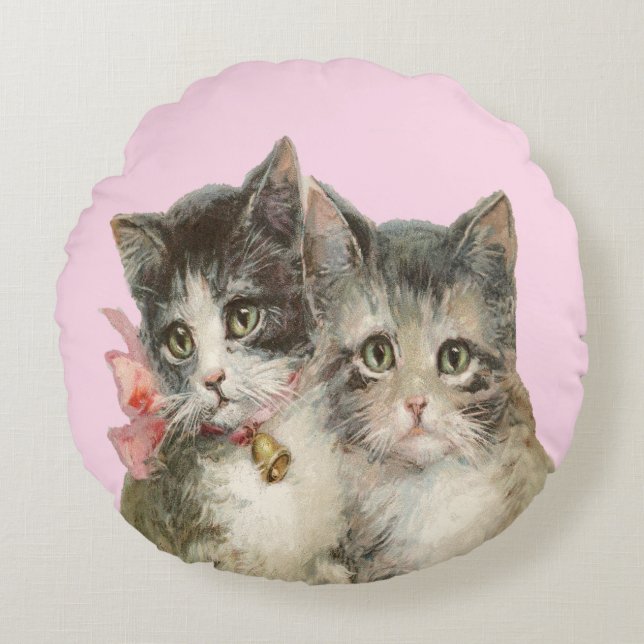 Joli coussin rond avec photo ou image de chat vint (Devant)