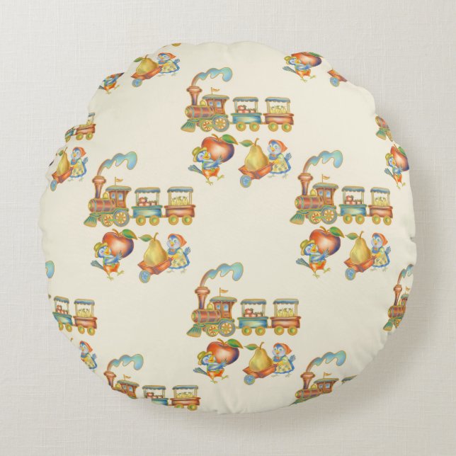 Joli Coussin Rond de Train de Pomme d'Oiseau pour  (Devant)