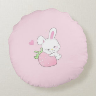 Joli Coussin Rond Kawaii Lapin - Rose Pastel