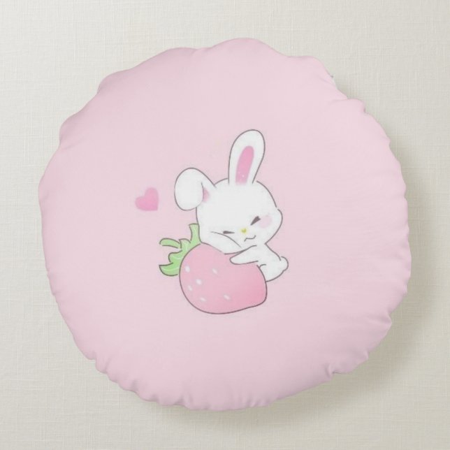 Joli Coussin Rond Kawaii Lapin - Rose Pastel (Dos)