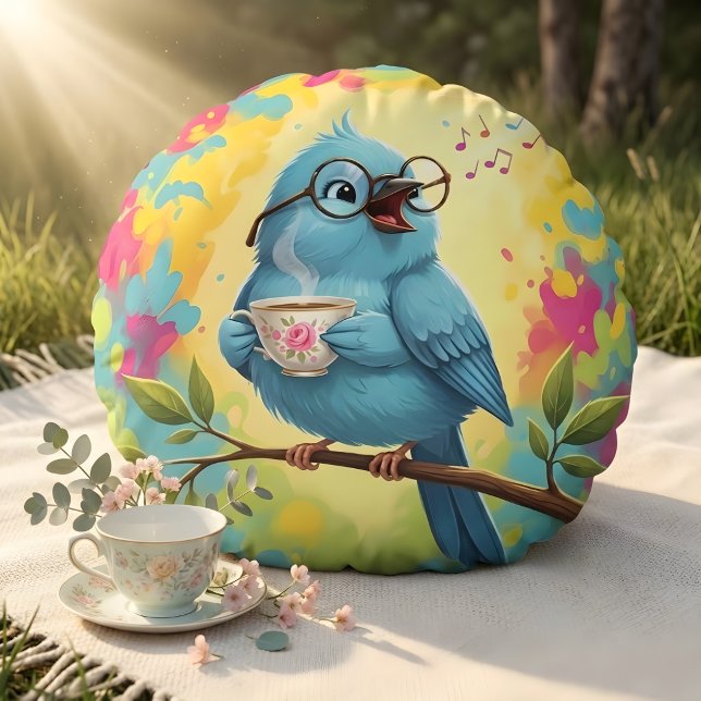 Joli Coussin Rond Oiseau Bleu Chantant  (Créateur téléchargé)