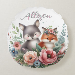 Joli coussin rond renard argenté et rouge de la fo