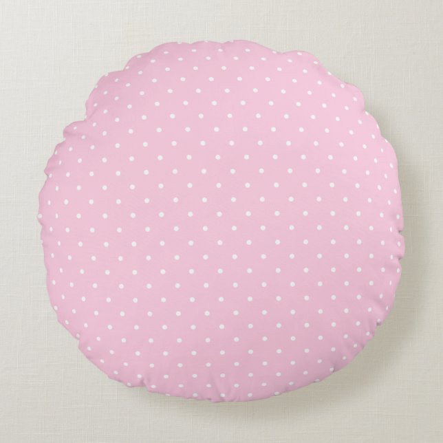 Joli Coussin Rond Rose Pâle et Blanc à Points (Devant)