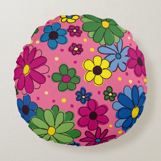Joli Coussin Rose avec Fleurs Colorées (Devant)