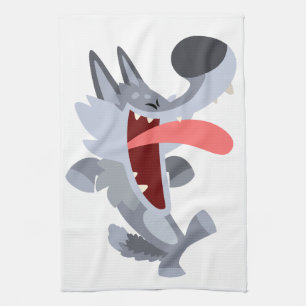 Joli Danser Cartoon Wolf Serviette de cuisine