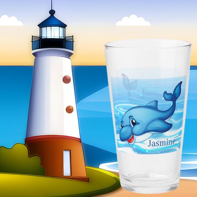 joli dauphins de plage ajouter nom Verre (Créateur téléchargé)