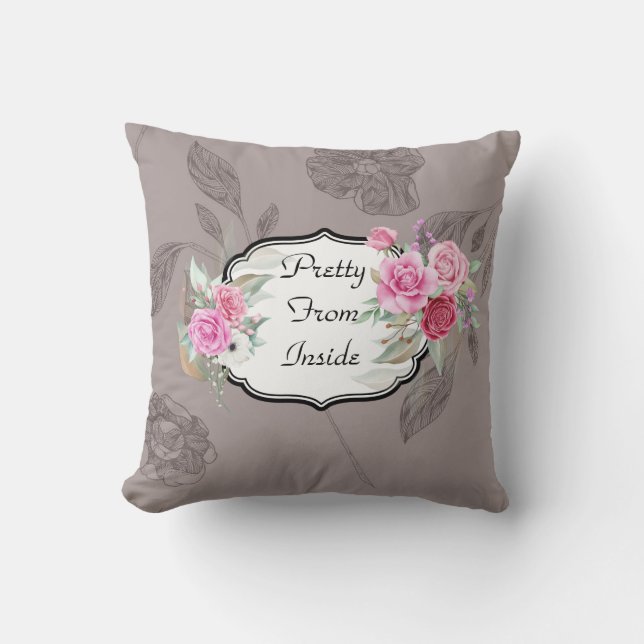 Joli de l'intérieur Taupe Coussin à fleurs (Recto)