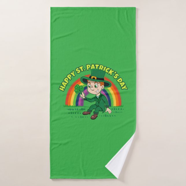 Joli dessin animé leprechaun avec shamrock et arc- (Serviette de bain)
