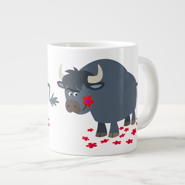 Joli dessin au taureau et en fleur rouge Jumbo Mug (Devant droit)