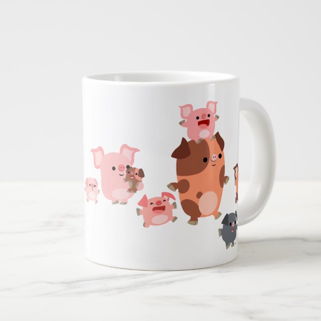 Joli dessin de la famille de cochon Jumbo Mug (Devant droit)