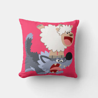 Joli Dessin Jouant Mouton et Loup Jetant Oreiller