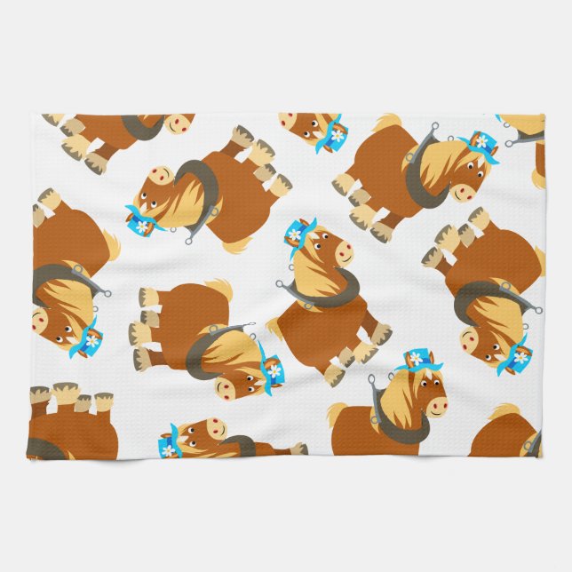 Joli Dessin Trait Breton Cheval Serviette de cuisi (Horizontal)