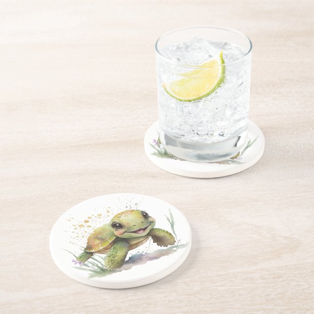 Joli Dessous de verre en grès de Tortue gaie (Côté)