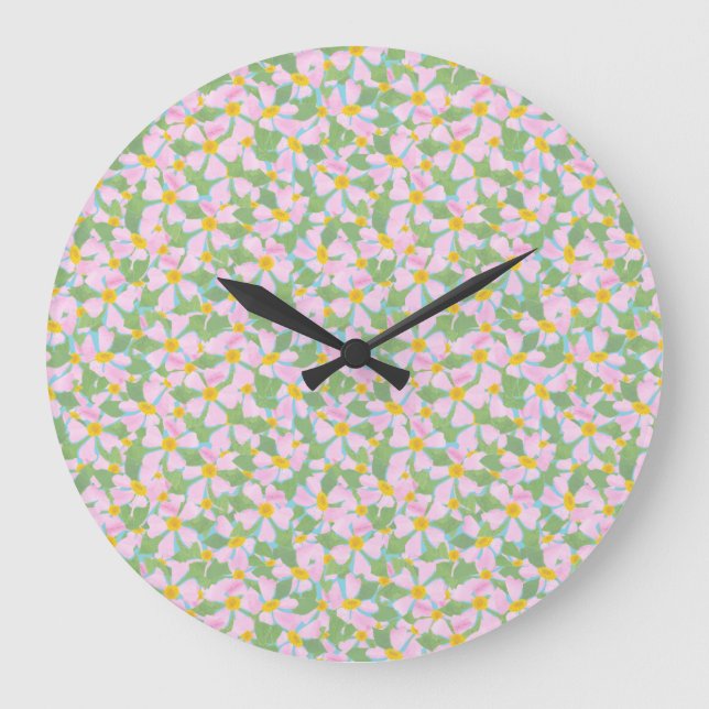 Joli Dogrots rose sur Sky Blue Round Wall Horloge (Recto)