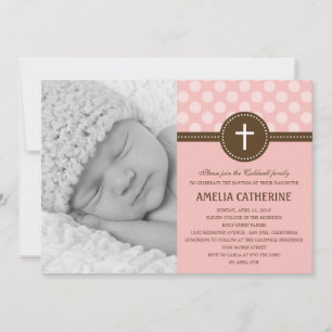 Joli Dots - Invitation au baptême photo rose