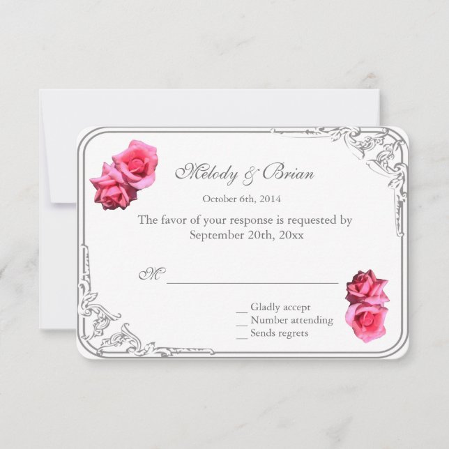 joli double rose rose chaud fleurs RSVP mariage (Devant)