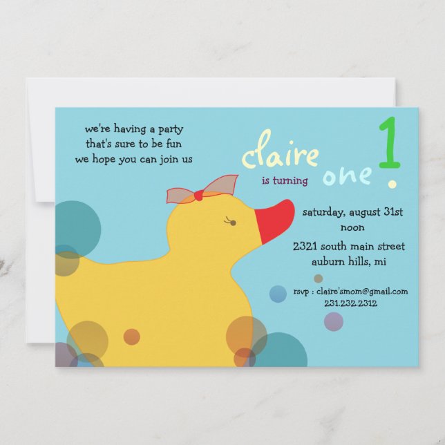 Joli Ducky - Invitations d'anniversaire bleues (Devant)