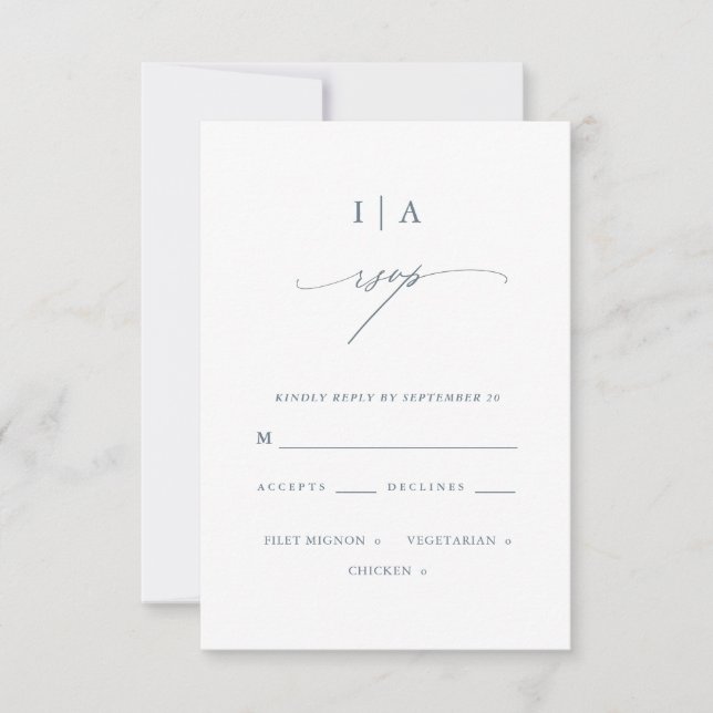 Joli Dusty Blue Monogramme Mariage Rsvp (Devant)