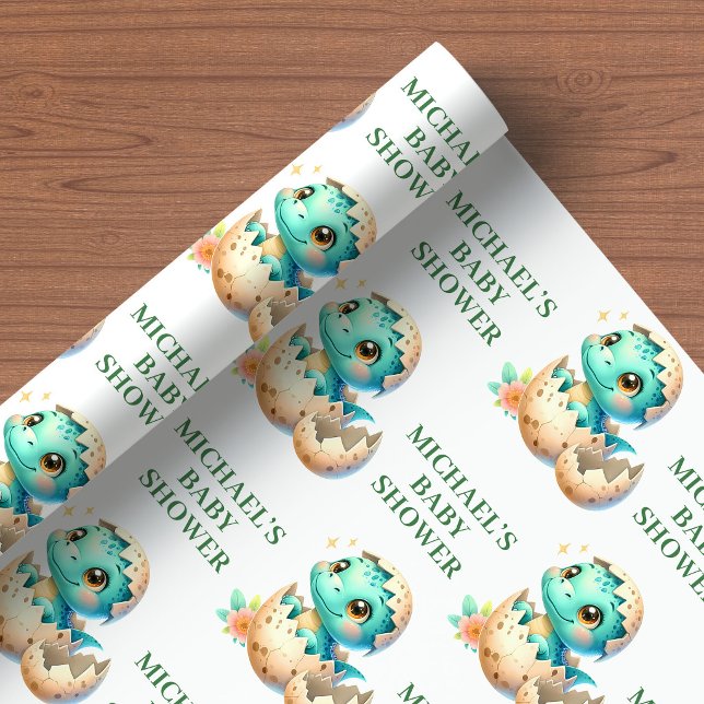 Joli Éclosion Bientôt Papier Cadeau Bébé Dino Show (Hatching Soon Wrapping Paper Baby Dino Shower Decor)