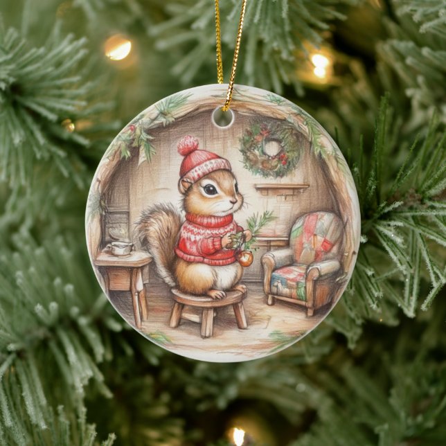 Joli écureuil rayé avec message Ornement de Noël (Arbre)