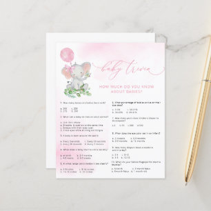 Joli Eléphant Baby shower Baby Trivia Jeu