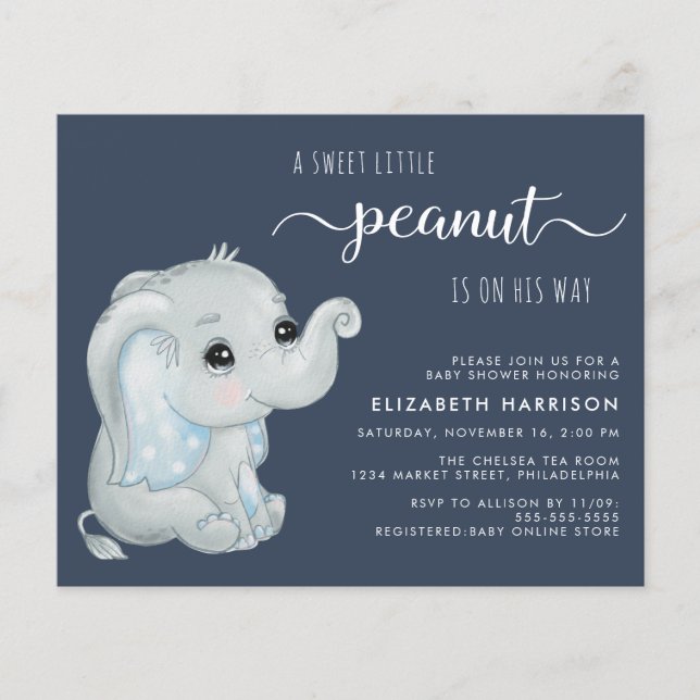 Joli éléphant bébé garçon douche Invitation (Devant)