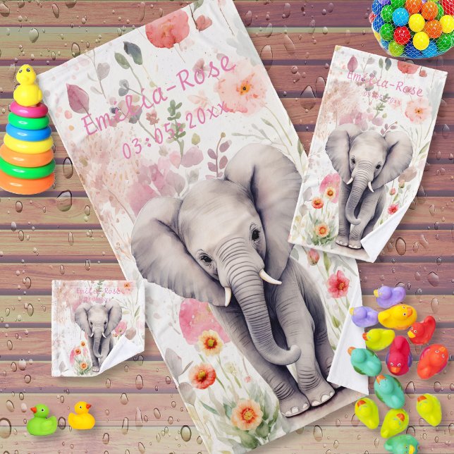 Joli éléphant bébé Pastel Aquarelle Fleur de print (Créateur téléchargé)