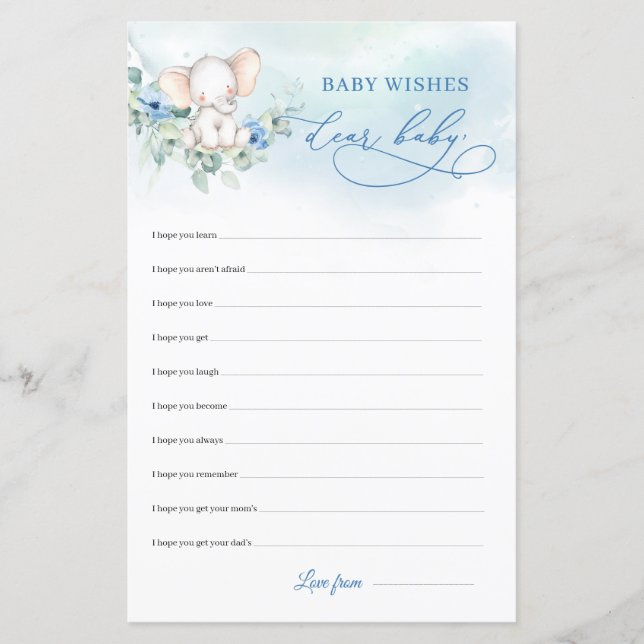 Joli éléphant boho fleurs bleues Chers voeux pour  (Devant)