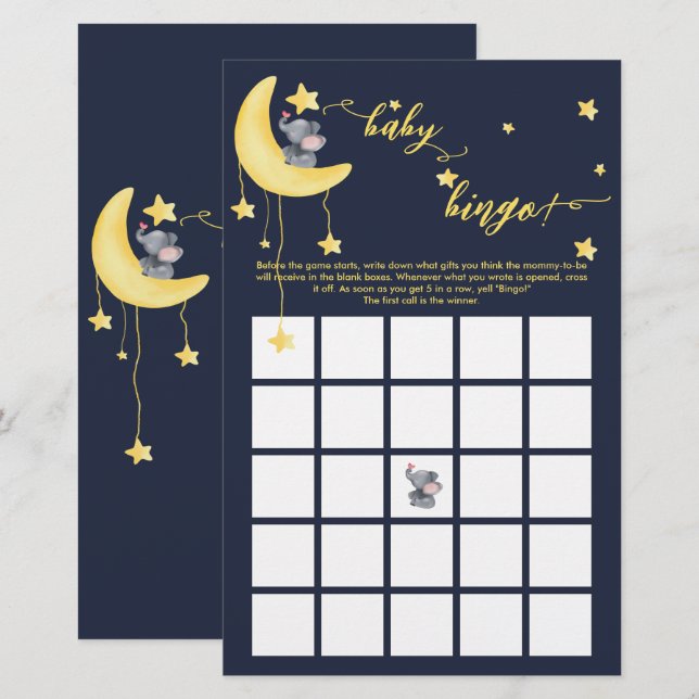 Joli Elephant Et Petit Papillon Bingo Jeu (Devant / Derrière)