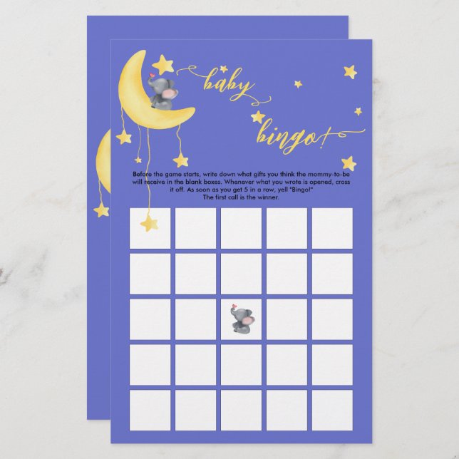 Joli Elephant Et Petit Papillon Bingo Jeu (Devant / Derrière)