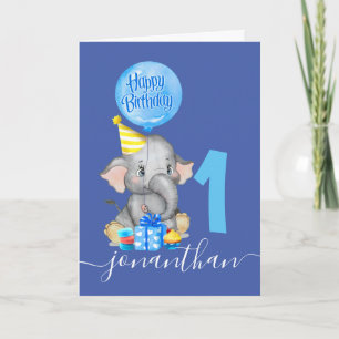joli éléphant garçon 1ère carte d'anniversaire