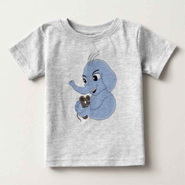 Joli éléphant garçon dessin animé bébé T-shirt (Devant)