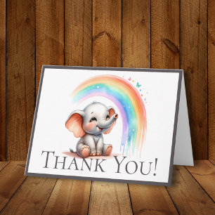 Joli éléphant pastel arc-en-ciel bordure merci