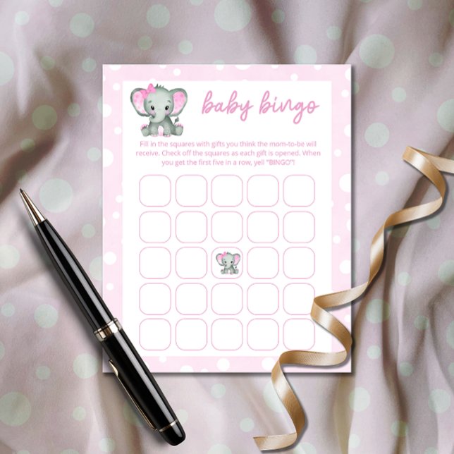 Joli Elephant rose bébé jeu de bingo (Créateur téléchargé)