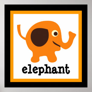 Joli éléphant Safari Animaux Bébé Enfants Poster