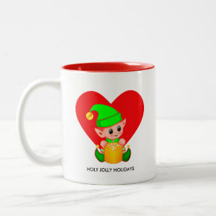 Joli elfe de Noël & Coeur Mug à café à deux tons