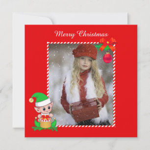 Joli elfe de Noël & photo personnalisée sur fond r