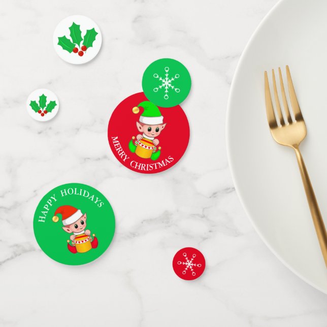 Joli elfe de Noël sur confettis de table verts et  (Groupe)